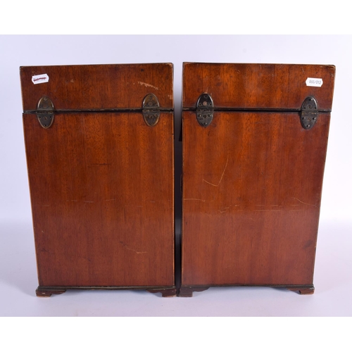 816 - A LARGE PAIR OF GEORGE III MAHOGANY AND SATINWOOD KNIFE BOXES now with vacant interiors. 40 cm x 20 ... 