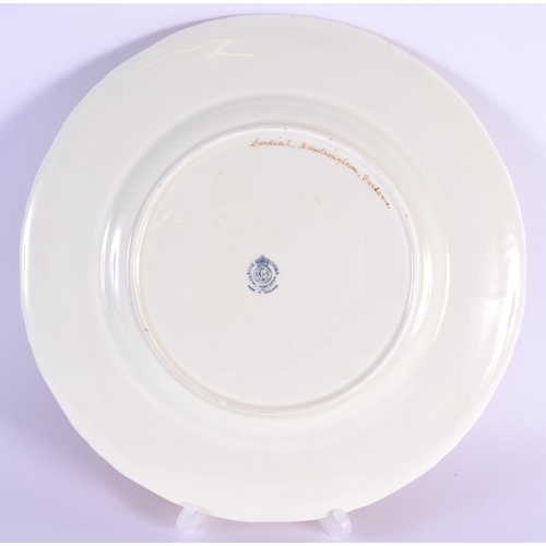 86 - Royal Worcester fine plate painted with Sundial at Sandringham Gardens signed R. Rushton  c.1939  ... 