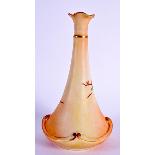 89 - Locke and co Worcester vase painted with a bird on a branch on a blush ivory ground 15x8.5cm