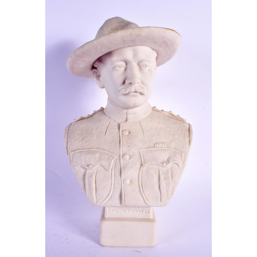 9 - AN ANTIQUE ROBINSON & LEADBEATER PARIAN WARE BUST OF BADEN POWELL. 22 cm x 10 cm.