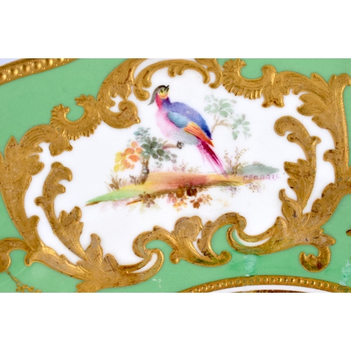 95 - Royal Crown Derby plate painted with exotic birds in gilt cartouches with raise paste tooled gilding... 