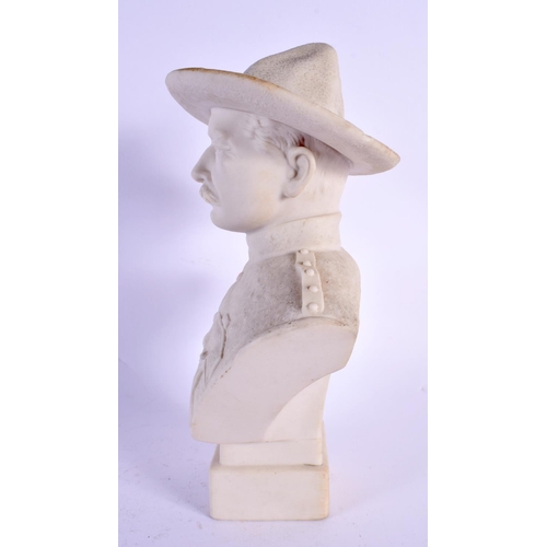 9 - AN ANTIQUE ROBINSON & LEADBEATER PARIAN WARE BUST OF BADEN POWELL. 22 cm x 10 cm.