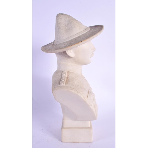 9 - AN ANTIQUE ROBINSON & LEADBEATER PARIAN WARE BUST OF BADEN POWELL. 22 cm x 10 cm.