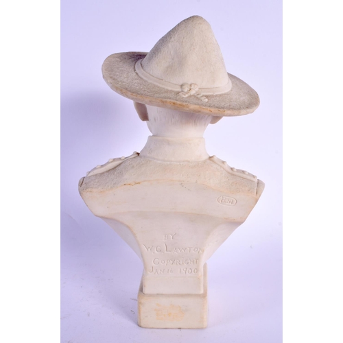 9 - AN ANTIQUE ROBINSON & LEADBEATER PARIAN WARE BUST OF BADEN POWELL. 22 cm x 10 cm.