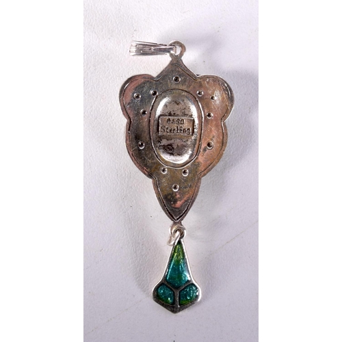 1013 - AN ART NOUVEAU SILVER AND ENAMEL PENDANT. 5.5 grams. 6 cm x 2 cm.