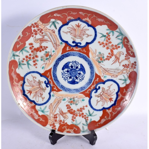 2432 - THREE 19TH CENTURY JAPANESE MEIJI PERIOD IMARI PLATES painted with landscapes. 30 cm wide. (3)