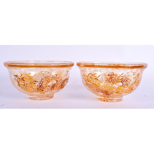 2438 - A PAIR OF EARLY 20TH CENTURY BEIJING GLASS BOWLS Late Qing/Republic. 9.5 cm diameter.