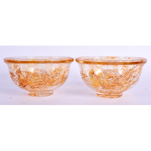 2438 - A PAIR OF EARLY 20TH CENTURY BEIJING GLASS BOWLS Late Qing/Republic. 9.5 cm diameter.