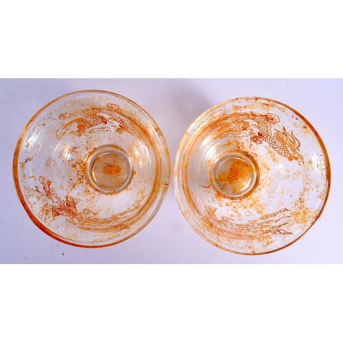 2438 - A PAIR OF EARLY 20TH CENTURY BEIJING GLASS BOWLS Late Qing/Republic. 9.5 cm diameter.