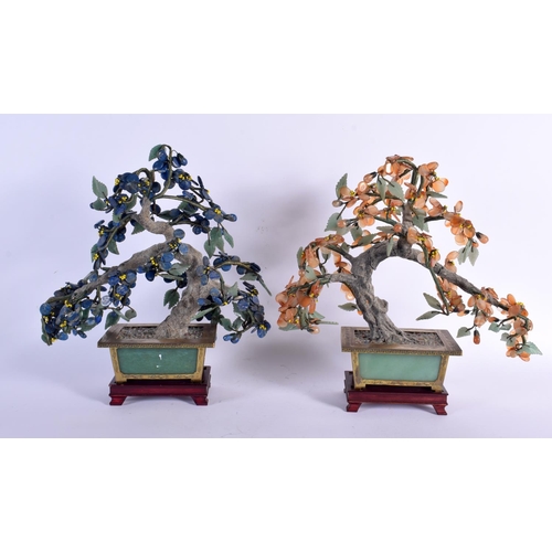 2440 - A PAIR OF EARLY 20TH CENTURY CHINESE JADE AND LAPIS LAZULI BONZAI TREES Late Qing/Republic. 32 cm x ... 