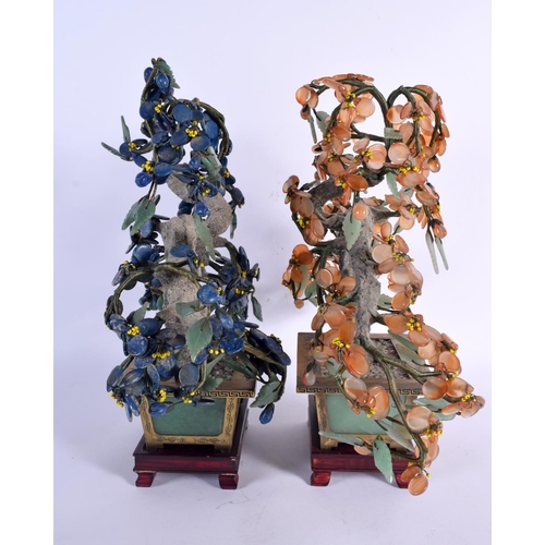 2440 - A PAIR OF EARLY 20TH CENTURY CHINESE JADE AND LAPIS LAZULI BONZAI TREES Late Qing/Republic. 32 cm x ... 