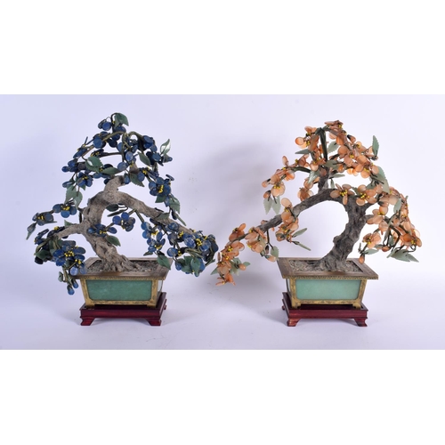 2440 - A PAIR OF EARLY 20TH CENTURY CHINESE JADE AND LAPIS LAZULI BONZAI TREES Late Qing/Republic. 32 cm x ... 