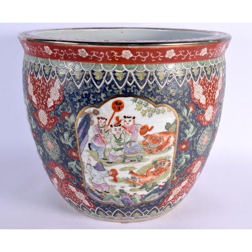 2441 - A LARGE CHINESE REPUBLICAN PERIOD PORCELAIN FISH BOWL painted with figures. 34 cm x 34 cm.