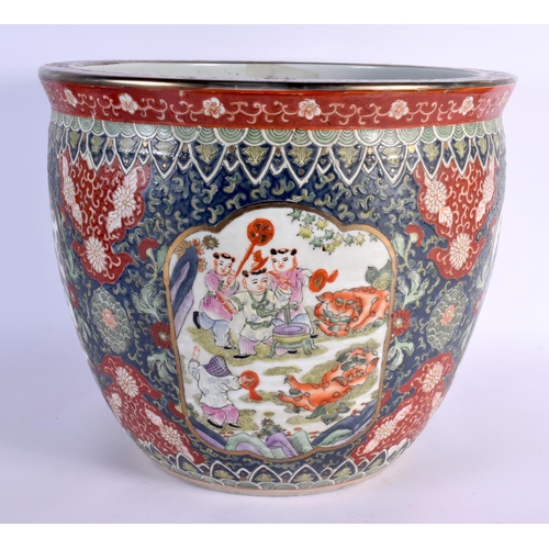 2441 - A LARGE CHINESE REPUBLICAN PERIOD PORCELAIN FISH BOWL painted with figures. 34 cm x 34 cm.