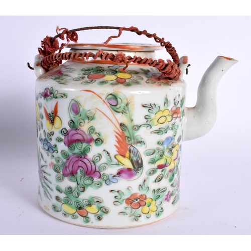 2445 - A LATE 19TH CENTURY CHINESE CANTON FAMILLE ROSE TEAPOT within original wicker case, with matching te... 