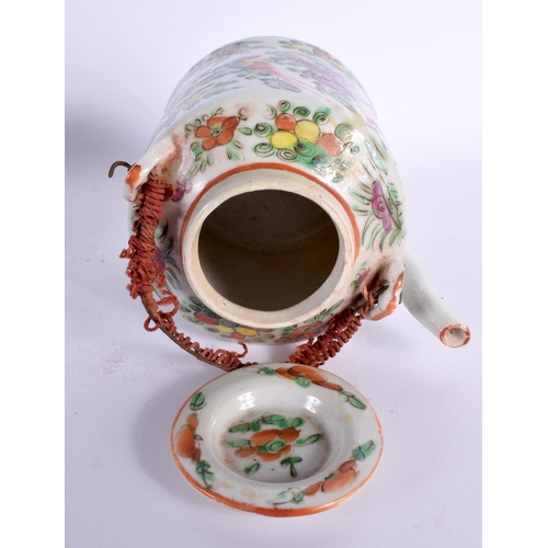 2445 - A LATE 19TH CENTURY CHINESE CANTON FAMILLE ROSE TEAPOT within original wicker case, with matching te... 