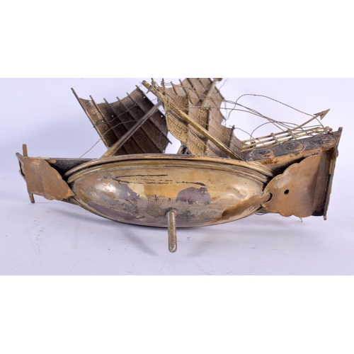 2448 - A LATE 19TH CENTURY CHINESE EXPORT SILVER JUNK BOAT Qing. 24 cm x 21 cm.