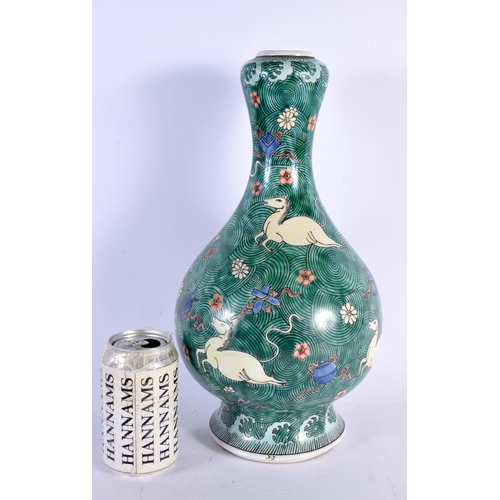 2453 - A CHINESE REPUBLICAN PERIOD FAMILLE VERTE PORCELAIN GARLIC NECK VASE painted with horse in flowers. ... 