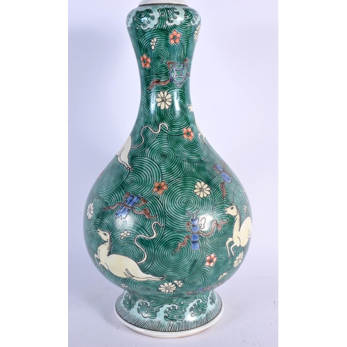 2453 - A CHINESE REPUBLICAN PERIOD FAMILLE VERTE PORCELAIN GARLIC NECK VASE painted with horse in flowers. ... 