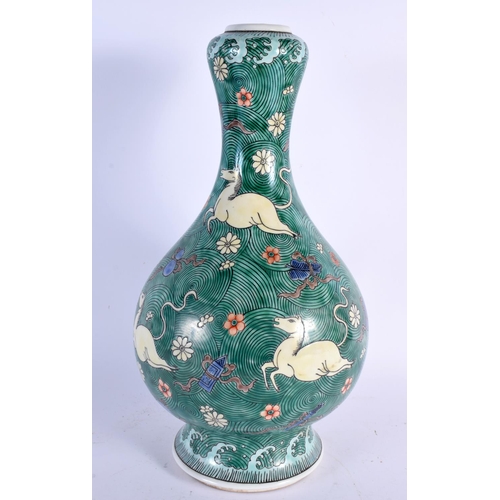 2453 - A CHINESE REPUBLICAN PERIOD FAMILLE VERTE PORCELAIN GARLIC NECK VASE painted with horse in flowers. ... 