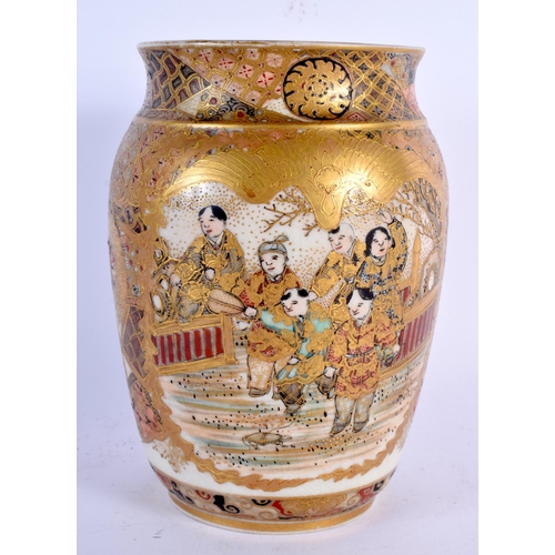 2454 - A 19TH CENTURY JAPANESE MEIJI PERIOD SATSUMA VASE painted with figures in landscapes. 18 cm x 10 cm.