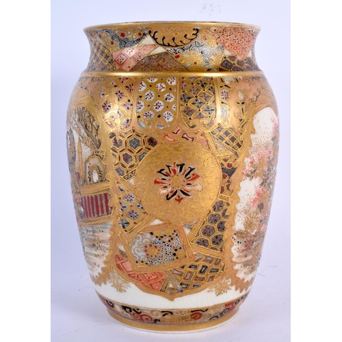 2454 - A 19TH CENTURY JAPANESE MEIJI PERIOD SATSUMA VASE painted with figures in landscapes. 18 cm x 10 cm.