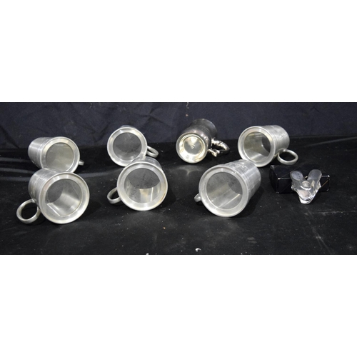 3213 - A collection of Pewter mugs together with plated mug etc 13cm (8).