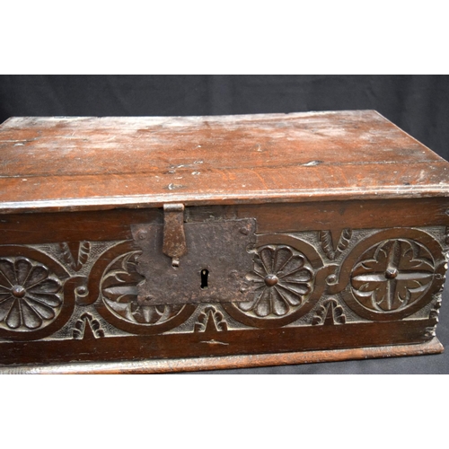 3778 - An 18th Century carved oak Bible box 20 x 56 cm