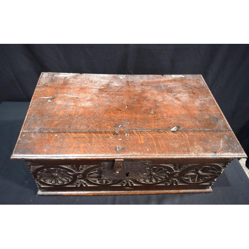 3778 - An 18th Century carved oak Bible box 20 x 56 cm