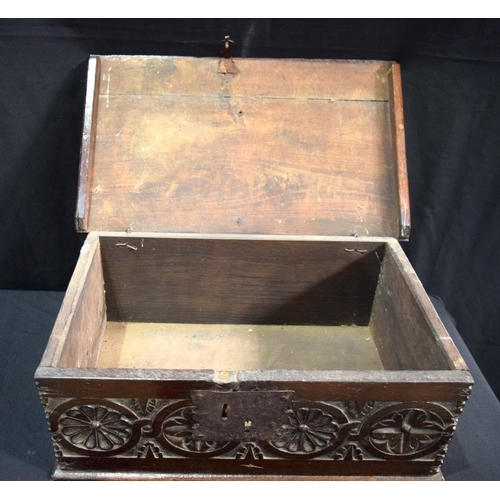 3778 - An 18th Century carved oak Bible box 20 x 56 cm