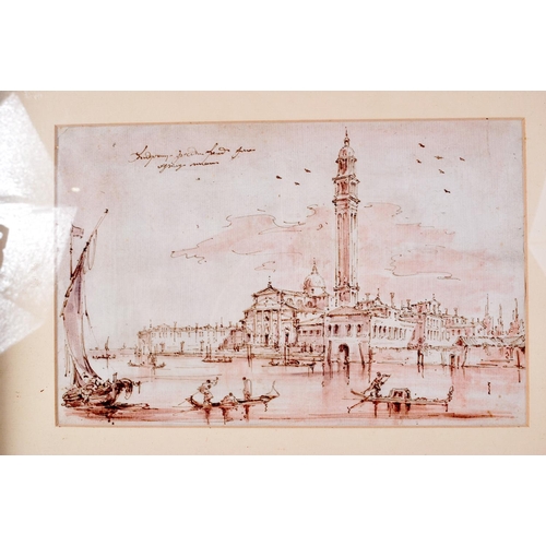 3780 - A framed Italian School pen and ink of a Ventian waterside 17.5 x 26.5 cm.