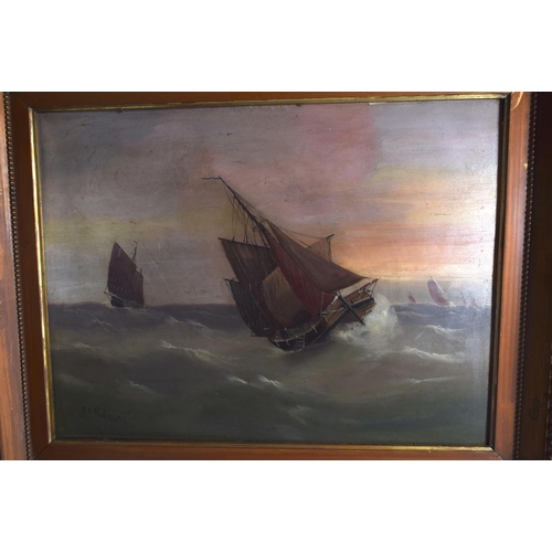 3781 - Edward King Redmore c1860,pair of oil on boards Junks at sea,. 45 x 60 cm.