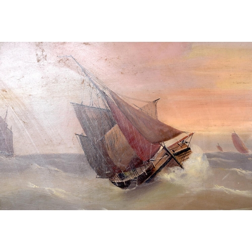 3781 - Edward King Redmore c1860,pair of oil on boards Junks at sea,. 45 x 60 cm.