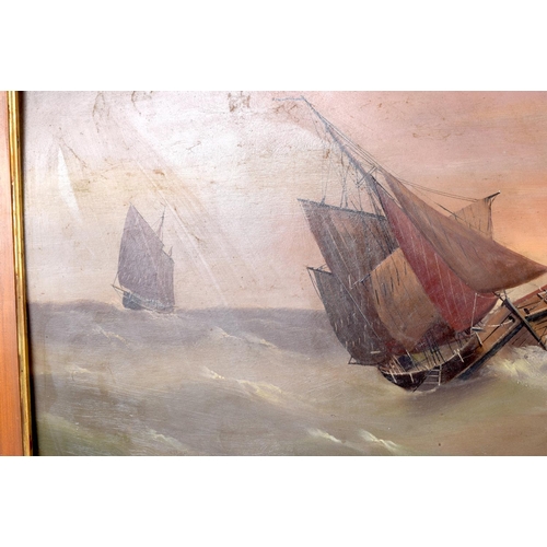 3781 - Edward King Redmore c1860,pair of oil on boards Junks at sea,. 45 x 60 cm.