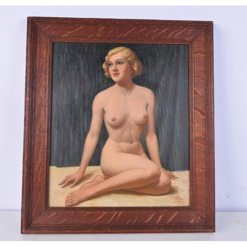 3784 - Framed Oil on canvas ,study of a bonde nude by H Lee 1938. 34 x 29 cm.