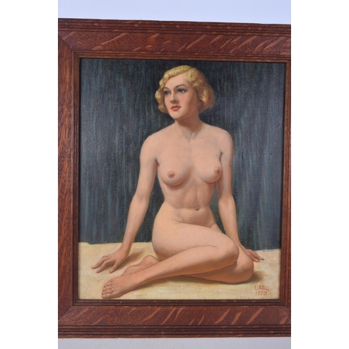 3784 - Framed Oil on canvas ,study of a bonde nude by H Lee 1938. 34 x 29 cm.