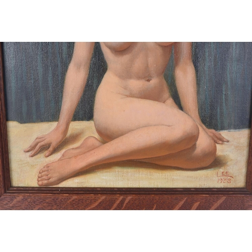 3784 - Framed Oil on canvas ,study of a bonde nude by H Lee 1938. 34 x 29 cm.