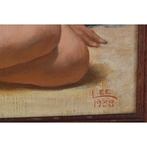 3784 - Framed Oil on canvas ,study of a bonde nude by H Lee 1938. 34 x 29 cm.