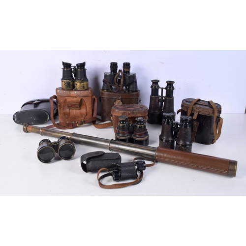 3987 - A collection of vintage miltary Binoculars ,Telescope, Johannsen, Bardou etc (8).