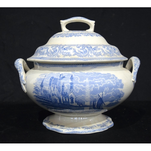 3999 - An Antique  Minton Wash bowl together with a large Soup Tureen and a Punch bowl 20 x 44 cm.