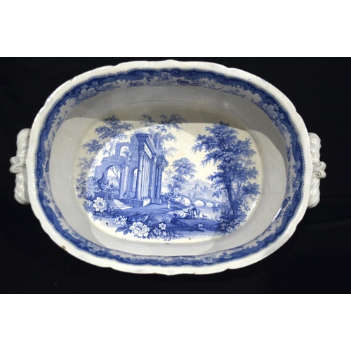 3999 - An Antique  Minton Wash bowl together with a large Soup Tureen and a Punch bowl 20 x 44 cm.