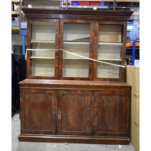 4001 - A huge wooden glass fronted display cabinet 224 x 185 cm.