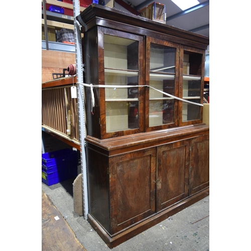 4001 - A huge wooden glass fronted display cabinet 224 x 185 cm.