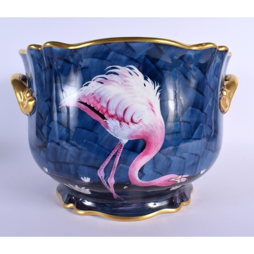 29 - A LARGE FRENCH LIMOGES PORCELAIN FLAMENGO JARDINIERE. 28 cm x 20 cm.