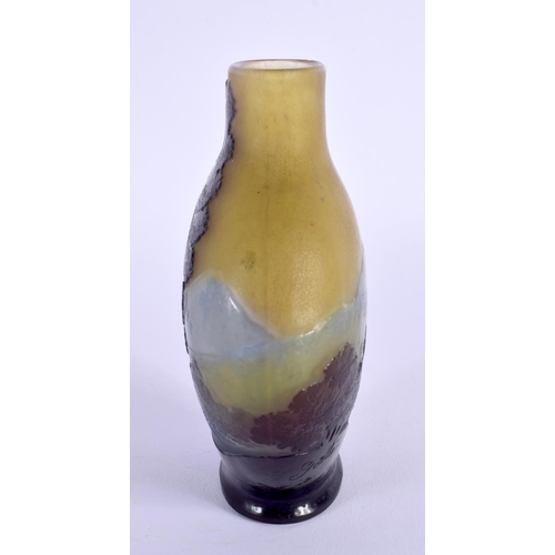 31 - A FINE EARLY 20TH CENTURY FRENCH GALLE TRIPLE LAYER GLASS VASE decorated with landscapes. 12 cm x 9 ... 