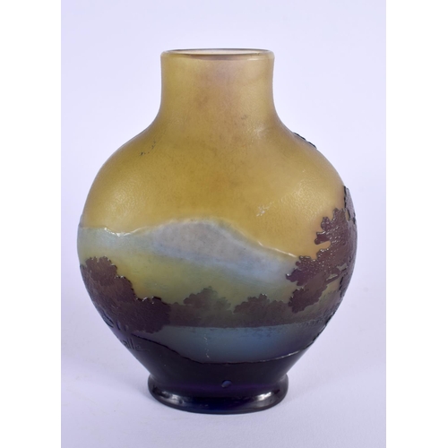 31 - A FINE EARLY 20TH CENTURY FRENCH GALLE TRIPLE LAYER GLASS VASE decorated with landscapes. 12 cm x 9 ... 