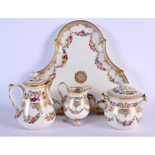 181 - 19th c. Paris porcelain cabaret set in Sevres style. 24 cm x 24 cm. (4)
