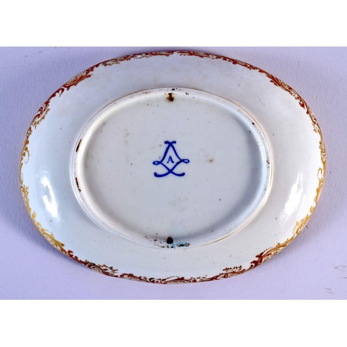183 - 19th c. Sevres dish, of lobed form with bleu celeste grounds painted centrally with classical lovers... 