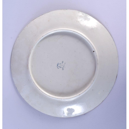 184 - 19th c. Sevres plate painted in the centre with a couple in an ornamental garden the blue celeste ... 