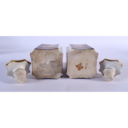 185 - 19th c. Paris porcelain pair of scent bottles painted in sepia with landscapes. 14 cm x 5 cm.